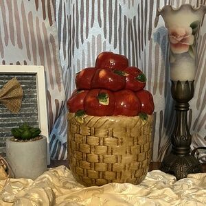 Vintage Alco Industries Ceramic Apple Basket Weave Cookie Jar Canister 9.25”